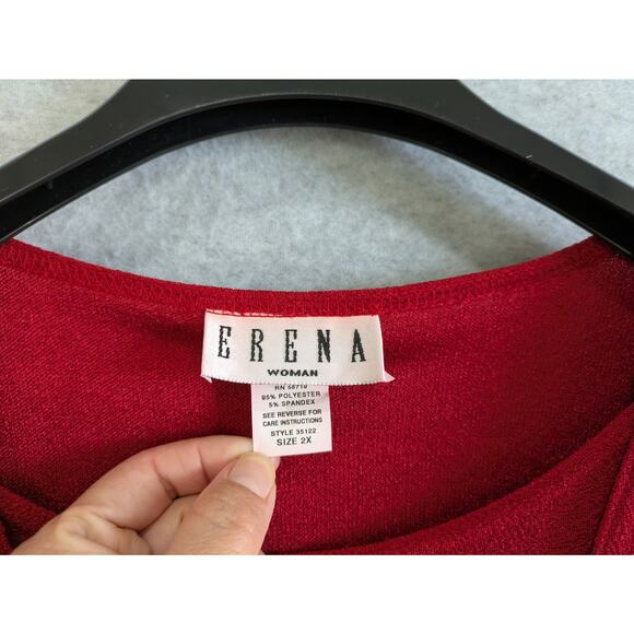 Erena Blouse Women's Plus 2X Red 2 In 1 Style with Inner Long Sleeves Top NWT - Picture 4 of 11